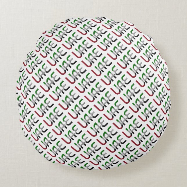 UAE United Arab Emirates Flag Colours Typography Round Cushion (Front)