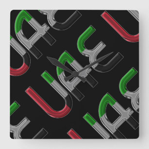 UAE United Arab Emirates Flag Colours Typography Square Wall Clock