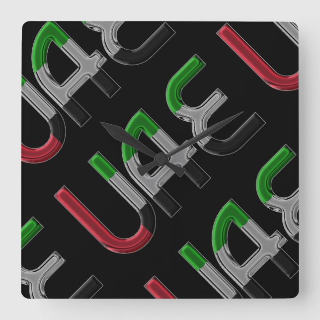 UAE United Arab Emirates Flag Colours Typography Square Wall Clock (Front)