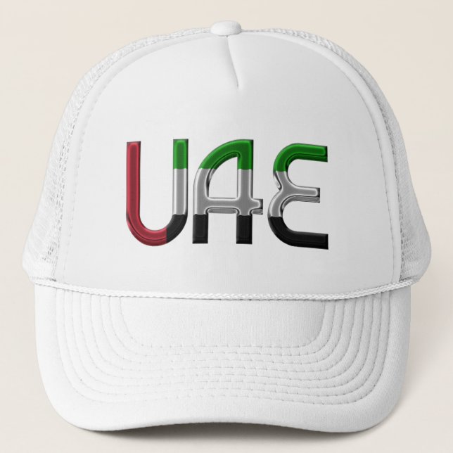 UAE United Arab Emirates Flag Colours Typography Trucker Hat (Front)