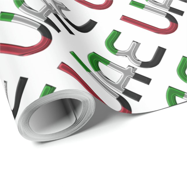 UAE United Arab Emirates Flag Colours Typography Wrapping Paper (Roll Corner)
