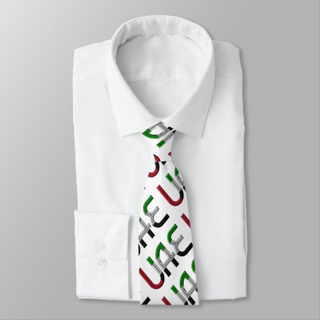 UAE United Arab Emirates Flag Typography Pattern Tie (Tied)
