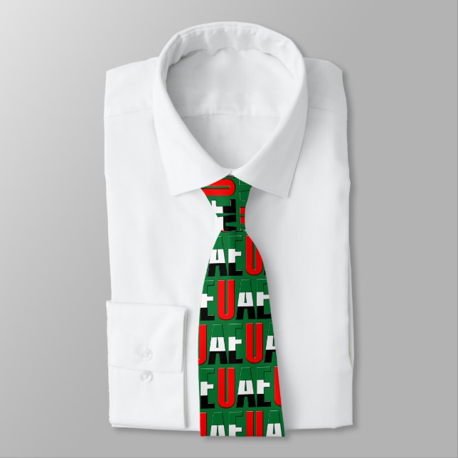 UAE United Arab Emirates Flag Typography Pattern Tie (Tied)