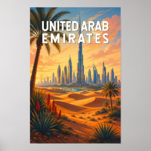 UAE United Arab Emirates Illustration Travel Art Poster