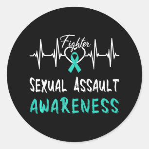 Ual Ault Awareness Heartbeat Fight Teal Ribbon Classic Round Sticker