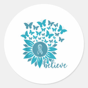Ual Ault Awareness Month Believe Sunflower Teal Ri Classic Round Sticker