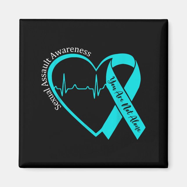 Ual Ault Awareness Month Heart Teal Ribbon Support Magnet (Front)