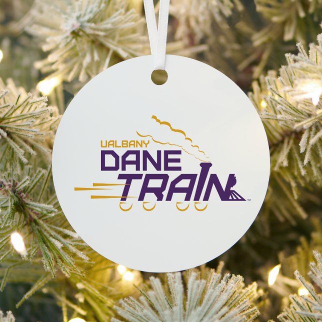 UAlbany Dane Train Logo Metal Tree Decoration (Insitu)