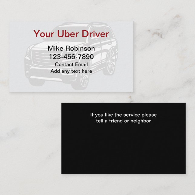 Uber Driver Simple Bold Business Cards (Front/Back)