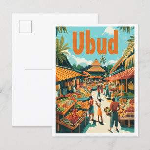 Ubud Bali Indonesia Vintage Travel Illustration Postcard