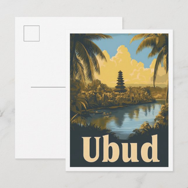 Ubud Bali Indonesia Vintage Travel Illustration Postcard (Front/Back)