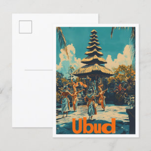 Ubud Bali Indonesia Vintage Travel Illustration Postcard
