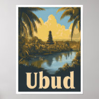 Ubud Bali Indonesia Vintage Travel Illustration