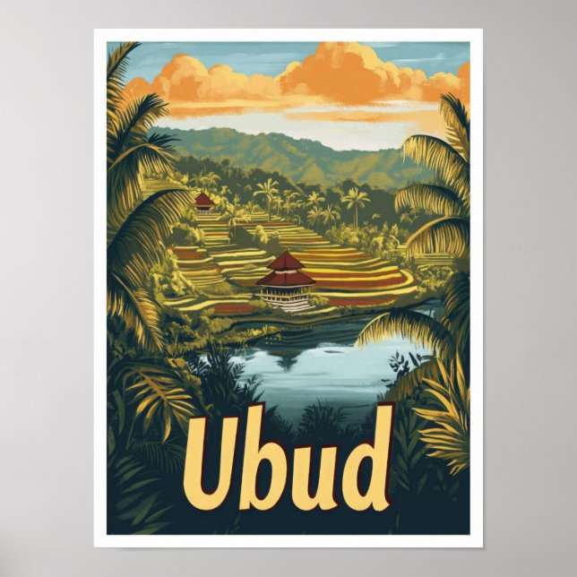 Ubud Bali Indonesia Vintage Travel Illustration Poster (Front)