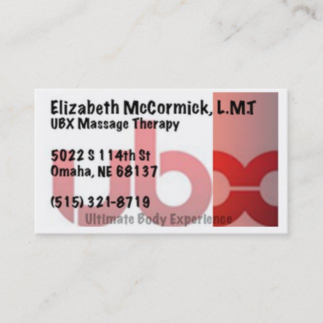 UBX Massage Therapy Business Card (Front)