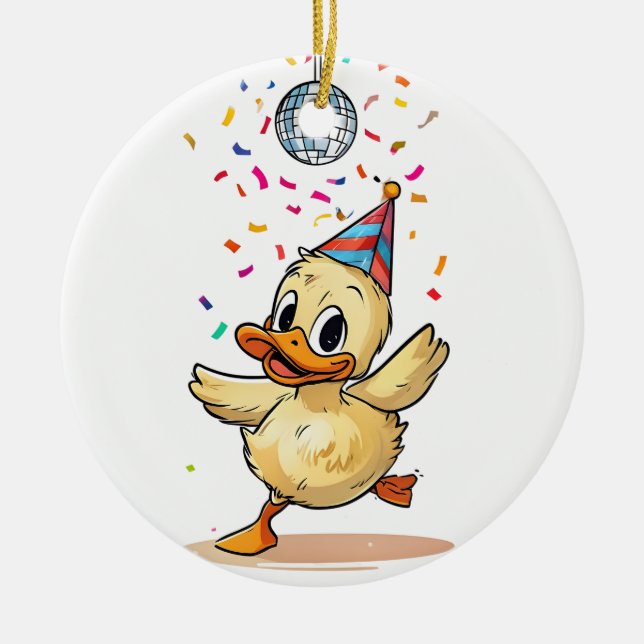 uckling Dancing Under Disco Ball with Confetti Ceramic Tree Decoration (Front)