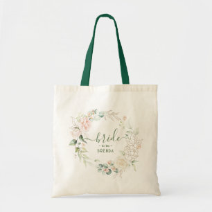 Ucoliptice leaves and pink roses wreath tote bag