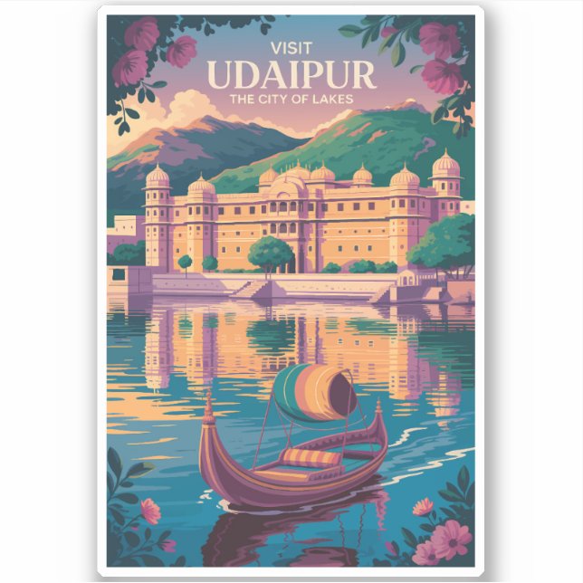 Udaipur India City Palace Illustration Travel Art (Front)