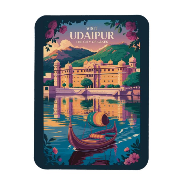 Udaipur India City Palace Illustration Travel Art Magnet (Vertical)
