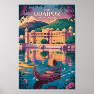 Udaipur India City Palace Illustration Travel Art Poster