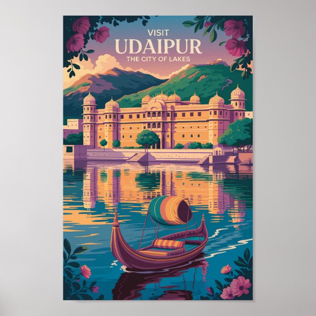 Udaipur India City Palace Illustration Travel Art Poster (Front)