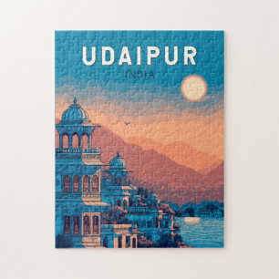 Udaipur India Illustration Travel Art Vintage Jigsaw Puzzle