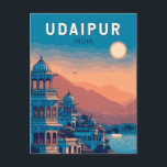 Udaipur India Illustration Travel Art Vintage Postcard<br><div class="desc">Udaipur retro vector travel design. Udaipur,  often called the City of Lakes,  is a romantic and regal destination in Rajasthan known for its majestic palaces,  tranquil lakes,  and scenic hill views.</div>