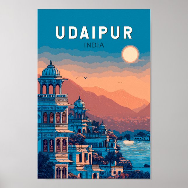 Udaipur India Illustration Travel Art Vintage Poster (Front)