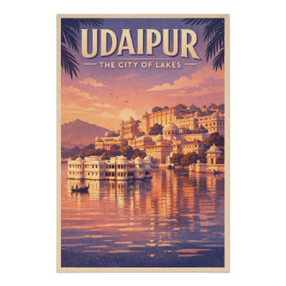Udaipur, India, in a classic retro travel Poster