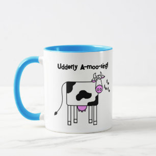 Udderly A-moo-sing Singing Cow Pun Cartoon Design Mug