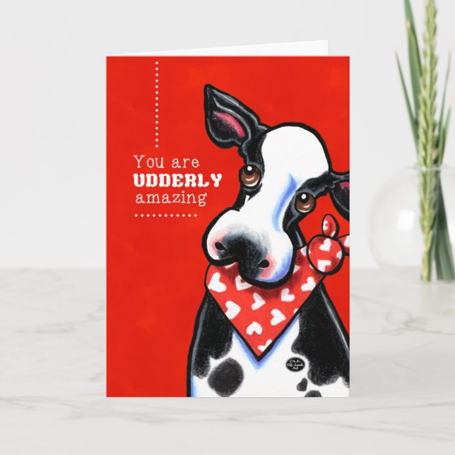 Udderly Amazing Sweetheart Cow Personalised Holiday Card (Front)