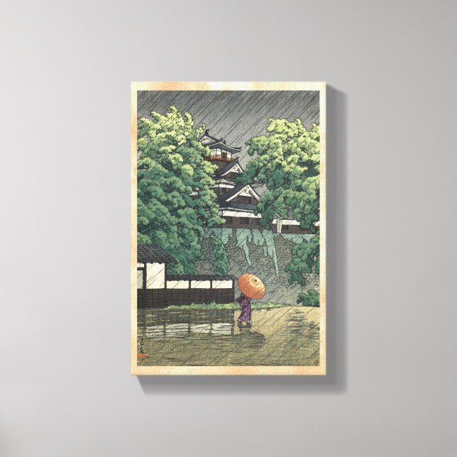 Udo Tower, Kumamoto Castle in rain Kawase Hasui Canvas Print (Front)