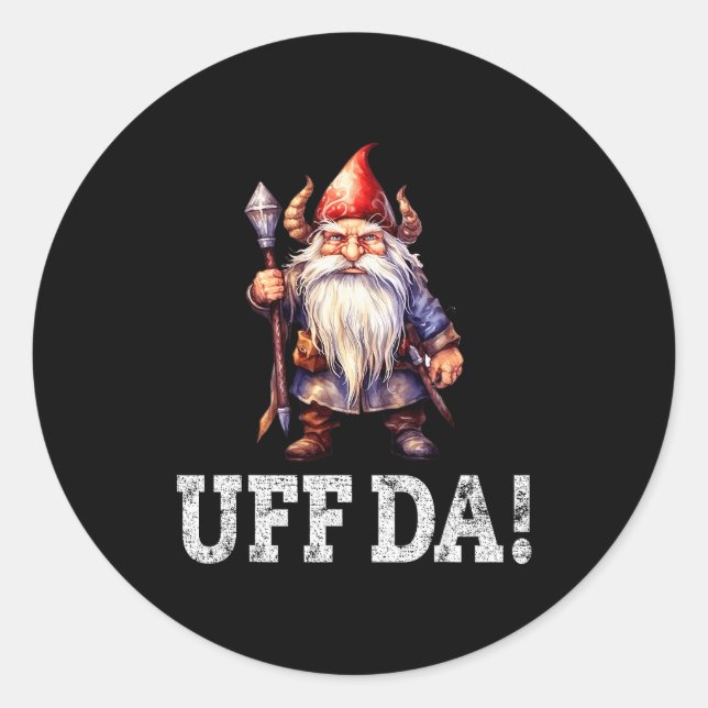 Uff Da Norwegian Quote Scandinavian Viking Gnome  Classic Round Sticker (Front)