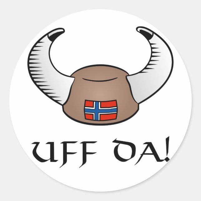 Uff Da! Viking Hat Classic Round Sticker (Front)