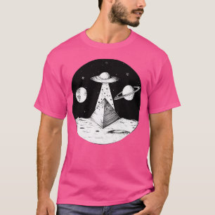 Ufo Abducting A Pyramid With Stars  Planets In The T-Shirt