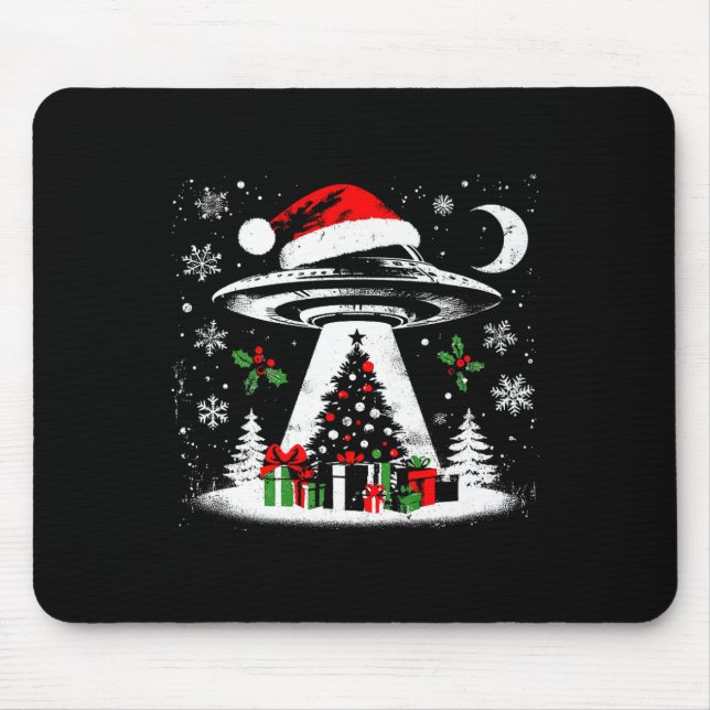 Ufo Abduction Christmas Tree - Funny Alien Xmas Lo Mouse Mat (Front)