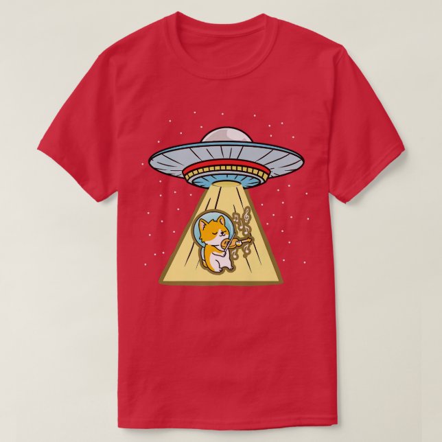Ufo Abduction Corgi Astronaut Violin  T-Shirt (Design Front)