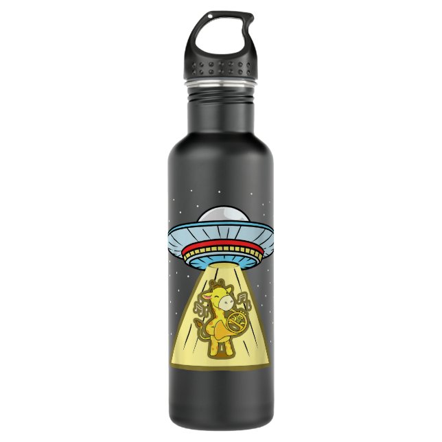 Ufo Abduction Giraffe French Horn 710 Ml Water Bottle (Front)