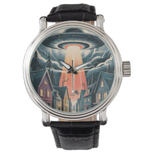 UFO Abduction Night Street Illustration Watch