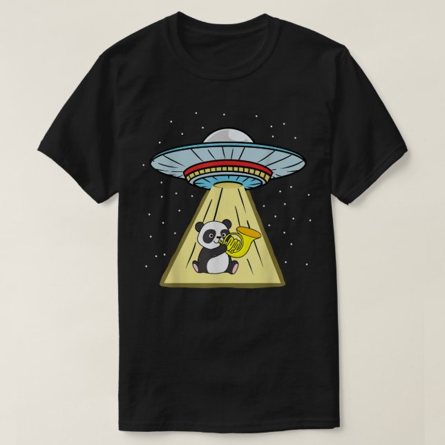 Ufo Abduction Panda Playing French Horn T-Shirt (Design Front)