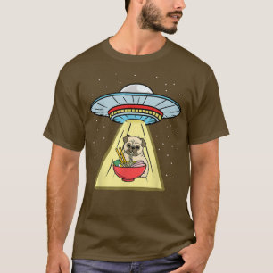 Ufo Abduction Pug Eating Ramen  T-Shirt