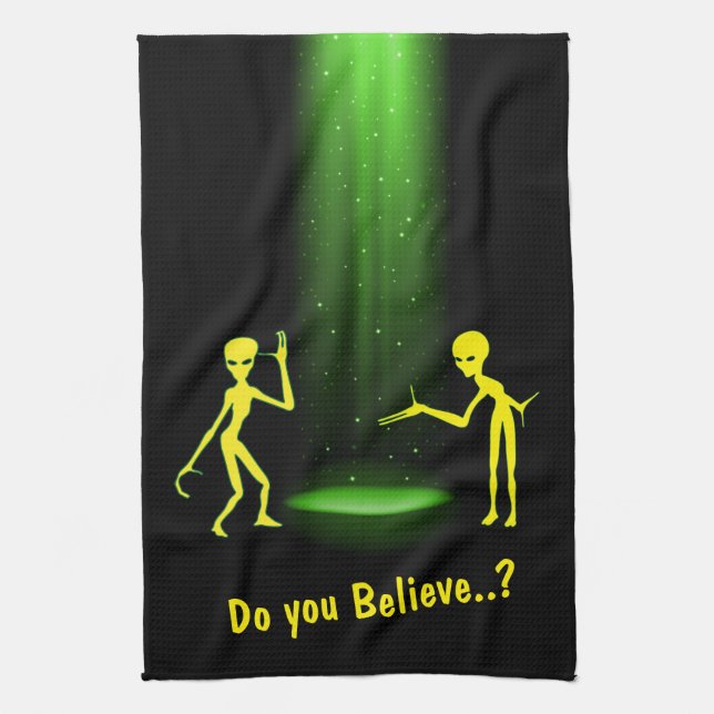 UFO Alien Abduction 👽 Do You Believe?   Tea Towel (Vertical)