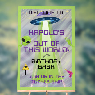 UFO Alien Any Age Birthday Welcome Acrylic Sign