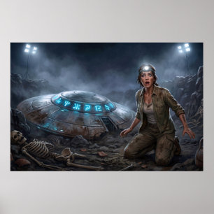 UFO Alien Archeologist Digging Site Paranormal Poster