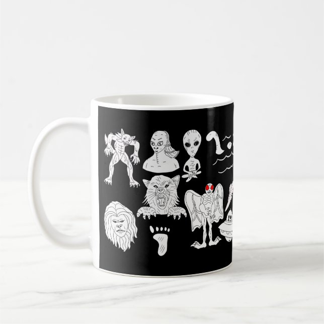 UFO, Alien, Bigfoot, Mothman, Dogman, Cryptids   Coffee Mug (Left)