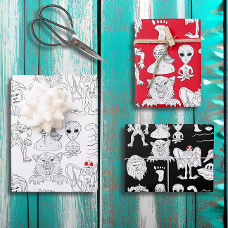 UFO, Alien, Bigfoot, Mothman, Dogman, Cryptids Wrapping Paper Sheet