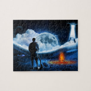 UFO Alien Cattle Abduction Space Ship Jigsaw Puzzle