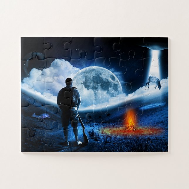 UFO Alien Cattle Abduction Space Ship Jigsaw Puzzle (Horizontal)