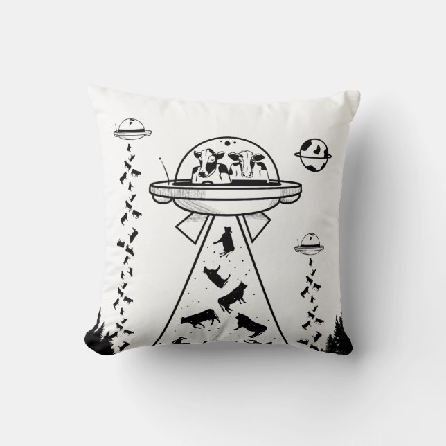 UFO alien cow abduction Cushion (Front)
