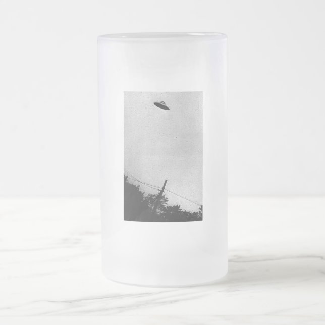 UFO Alien Extraterrestrial Spacecraft Top Secret Frosted Glass Beer Mug (Center)